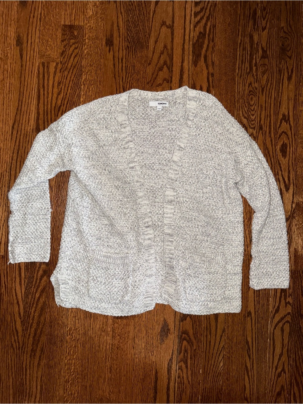 Sonoma Open-Front Marled Light Gray Cardigan
